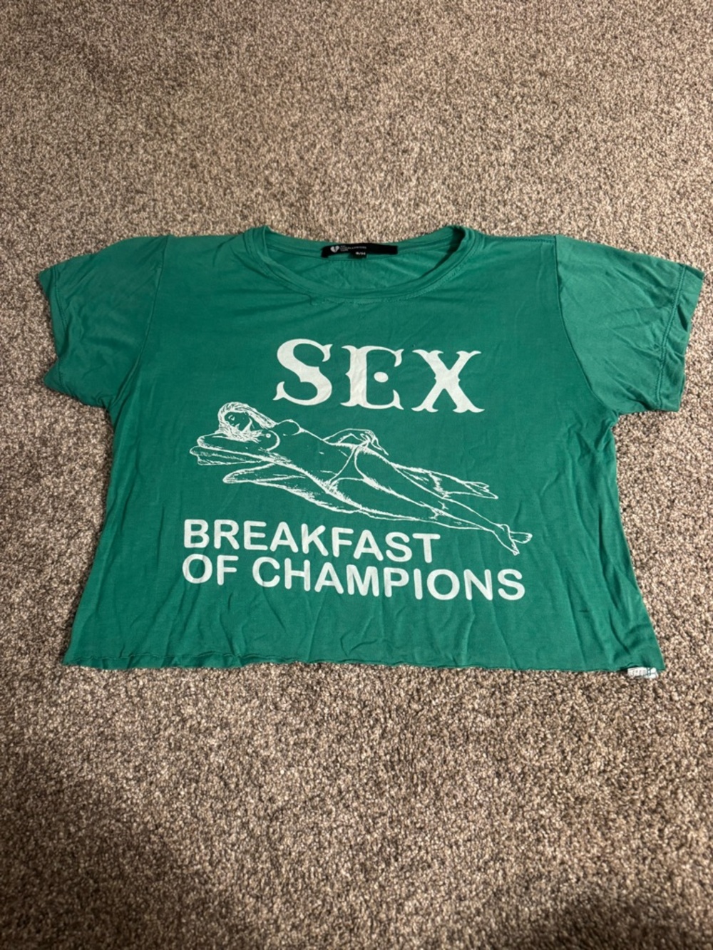 Women’s Green Graphic Tee - SEX Breakfast of Champions
